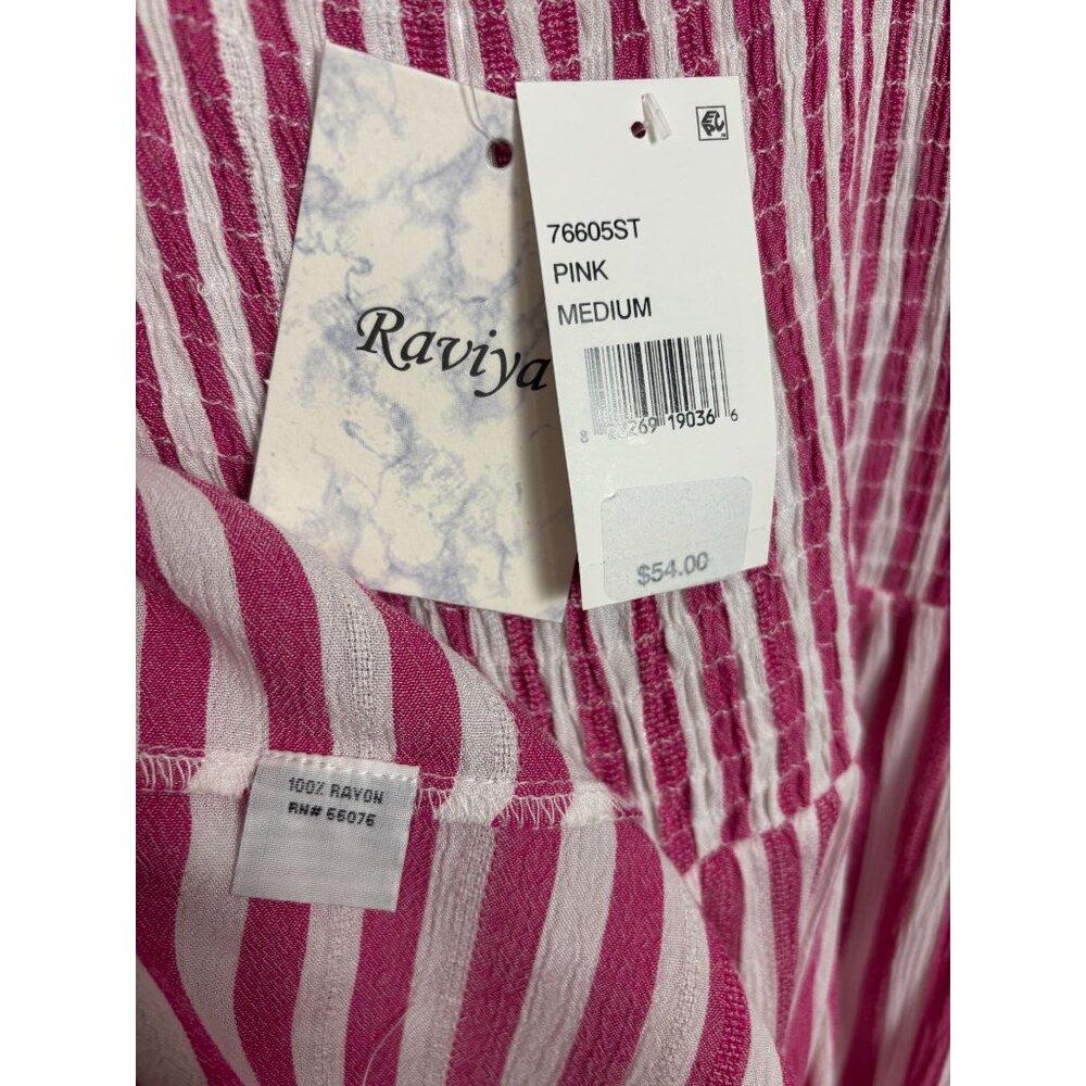 Raviya Pink & White Striped Tiered Smocked Maxi Cover Up Sleeveless Medium NWT's - Picture 6 of 8